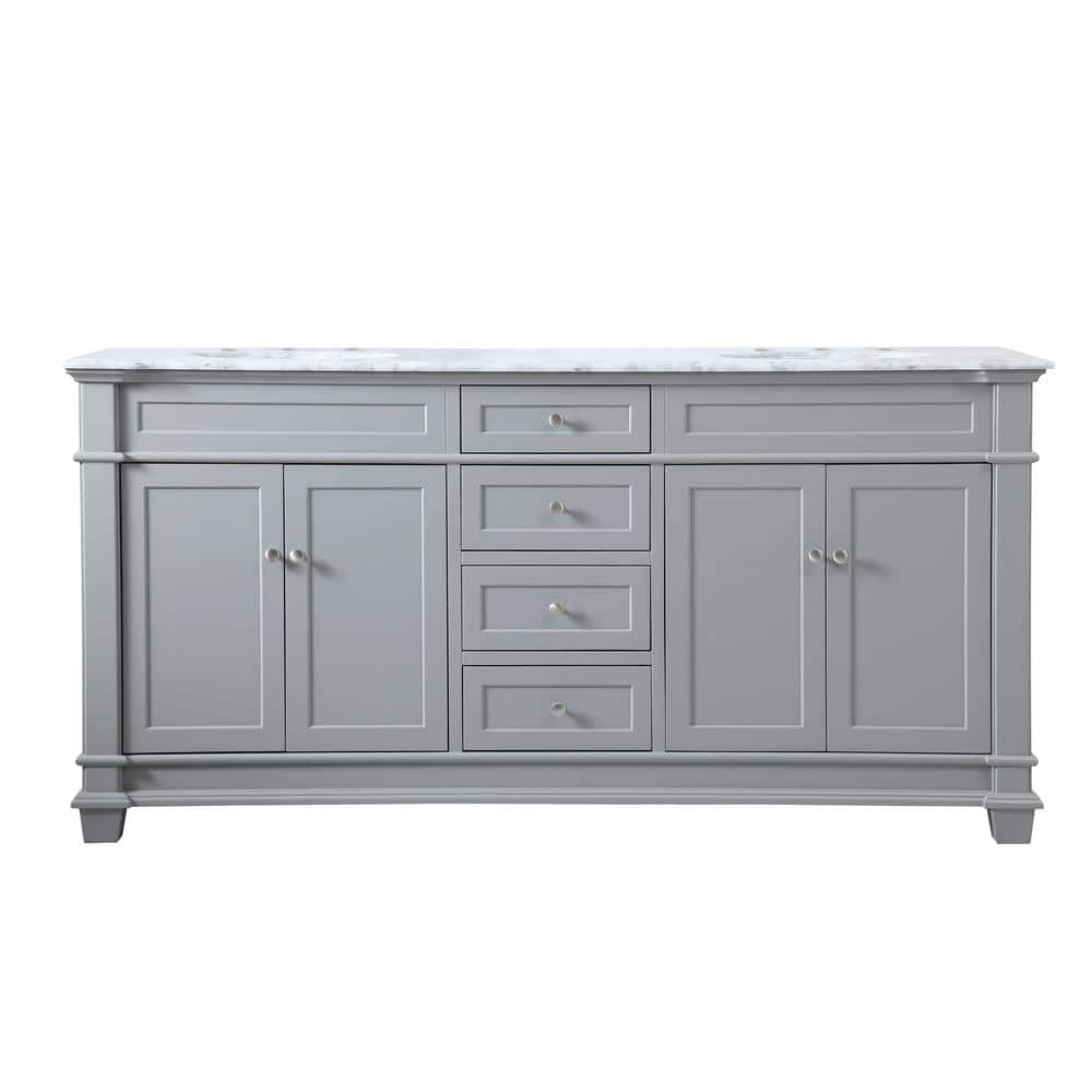 Simply Living 72 in. Double Bathroom Vanity in Grey with Marble Vanity Top 