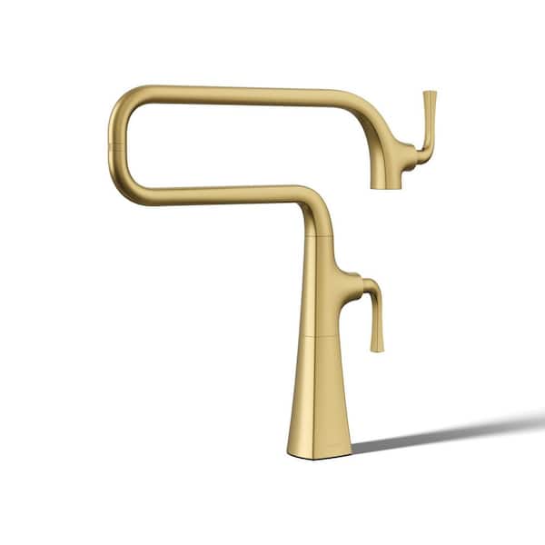 Graze Deck Mount Pot Filler Faucet in Vibrant Brushed Moderne Brass