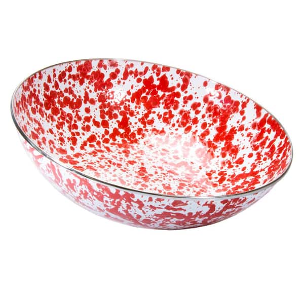 Golden Rabbit 14 in. 160 fl. oz. Red Swirl Enamelware Round Catering Bowl