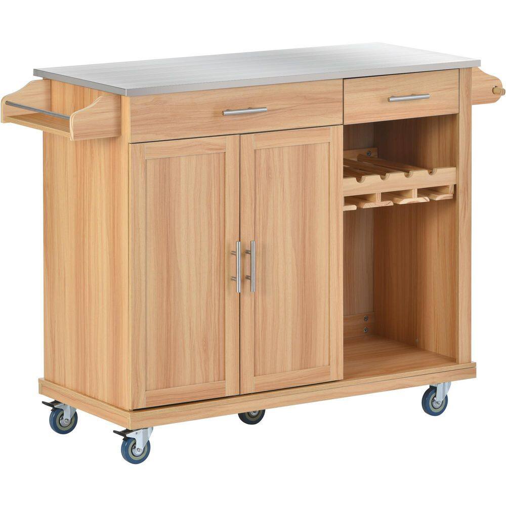 Blue Wood Drop-Leaf Kitchen Cart with Storage and Spice Rack