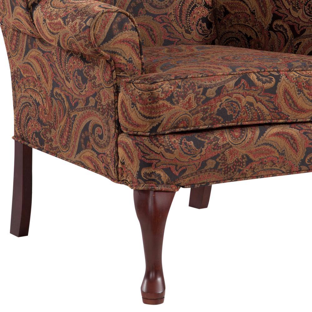 Paisley Cranberry Chenille Wingback Accent Chair with Hardwood Frame