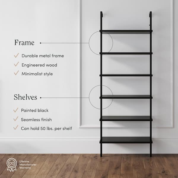 Nathan James Theo 6-Shelf Tall Bookcase Wall Mount Bookshelf