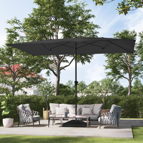 11 x 7 ft. Steel Double-Sided Rectangular Outdoor Market Patio Umbrella with Crank in Black