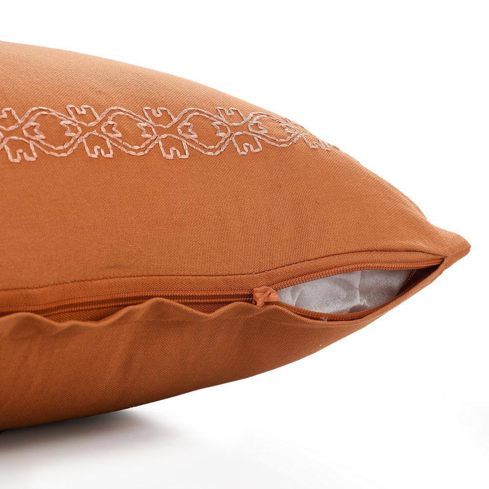 Sunniva Cinnamon Embroidered Cotton Rectangle Throw Pillow