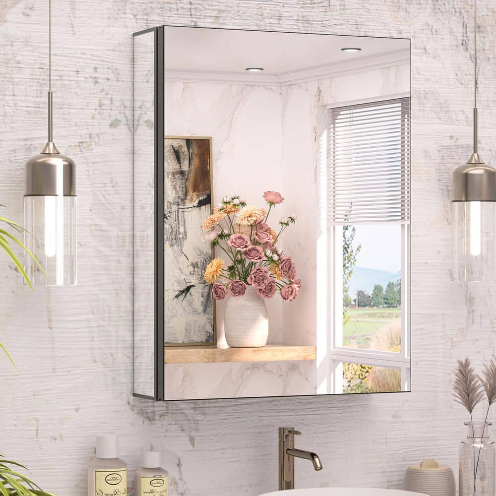 20 in. W x 26 in. H Rectangular Frameless Aluminum Black Recessed or Surface Mount Medicine Cabinet with Mirror price history on PriceWatchPro
