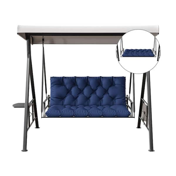 47 in. x 40 in. x 5 in. 2-Seater Contoured Replacement Outdoor Porch Swing Cushion with Backrest Bench Cushion Blue