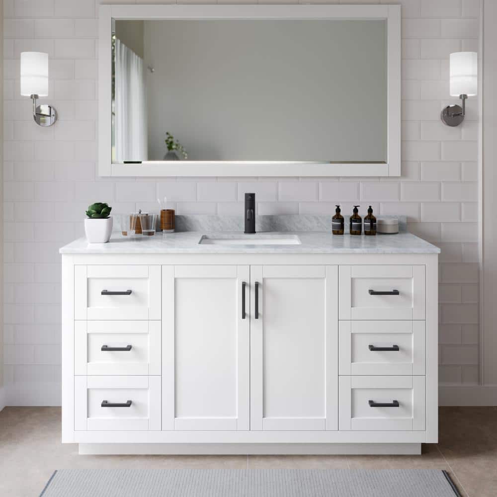 Miranda 66 in. W x 22 in. D x 33.75 in. H Single Bath Vanity in White with White Carrara Marble Top price history on PriceWatchPro