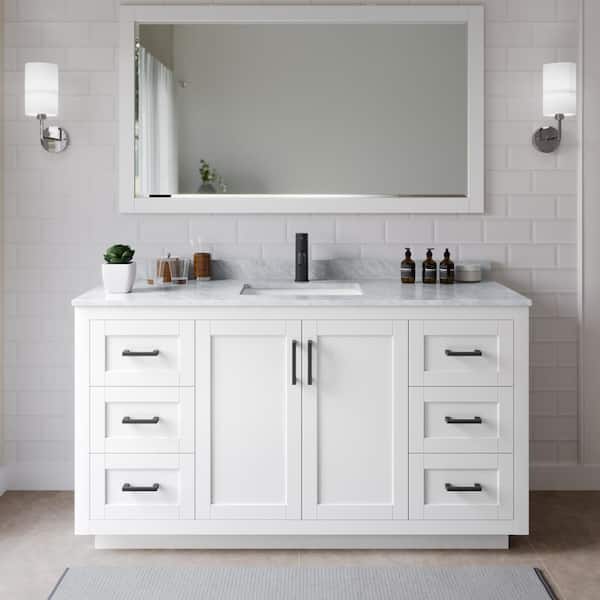 Wyndham Collection Miranda 66 in. W x 22 in. D x 33.75 in. H Single Bath Vanity in White with White Carrara Marble Top