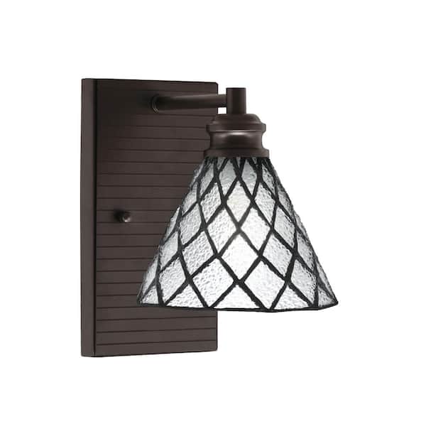 Albany 1-Light Espresso 7 in. Wall Sconce with Diamond Ice Art Glass Shade