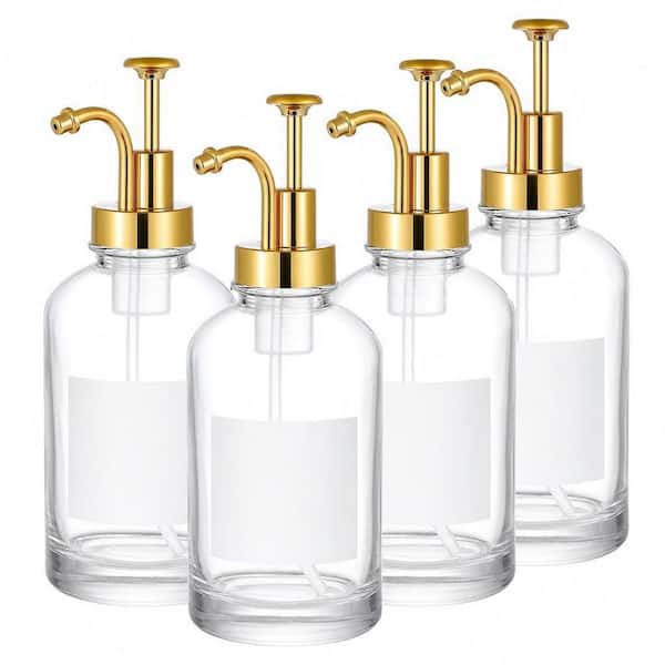 4-Pack 16.9 oz. Coffee Syrup Dispenser Syrup Dispenser with Labels Coffee Bar with Gold Pump