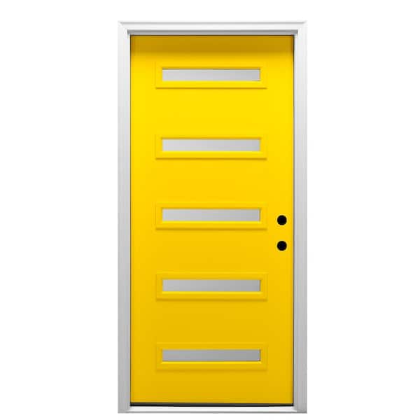 36 in. x 80 in. Davina Left-Hand Inswing 5-Lite Frosted Glass Painted Fiberglass Smooth Prehung Front Door