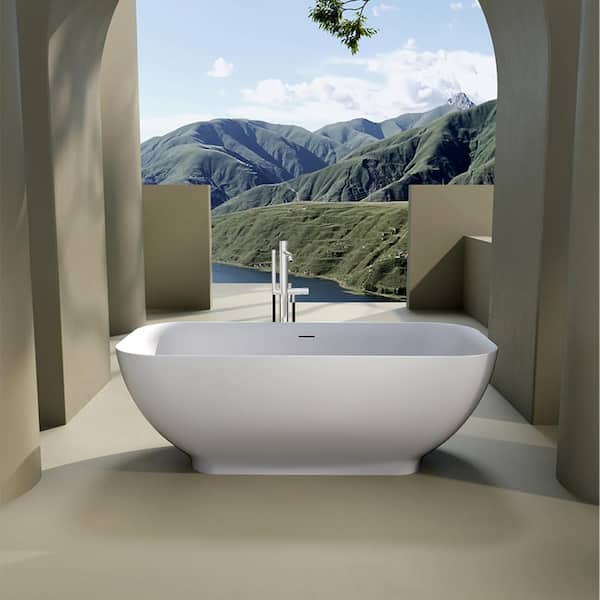 INSTER 63 in. Composite Resin Surface Flatbottom Freestanding Ergonomically Made Bathtub in White