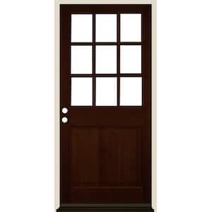 36 in. x 80 in. 9-Lite with Beveled Glass Right Hand Red Mahogany Stain Douglas Fir Prehung Front Door