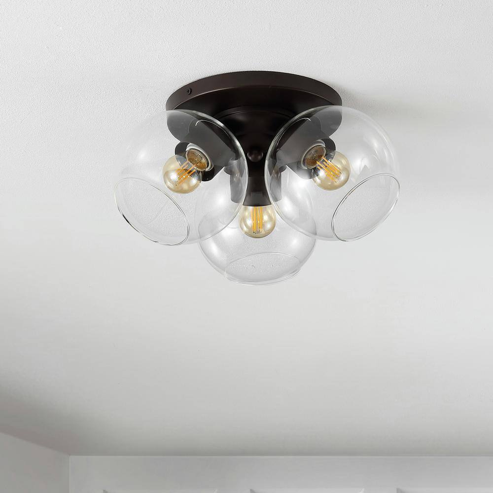 Farmhouse Rustic 11.5" LED Ceiling Light in Oil Rubbed Bronze with Clear Glass Globe