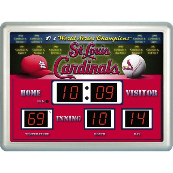 Team Sports America St. Louis Cardinals 14 in. x 19 in. Scoreboard Clock with Temperature