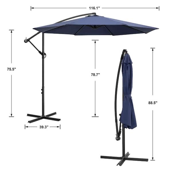 10 ft. Cantilever Outdoor Sunshade Umbrella with Cross Base in Dark Blue