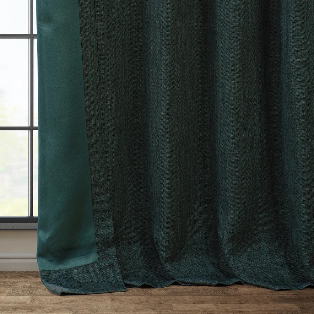 Focal Green Faux Linen Room Darkening Ground Length Drapes
