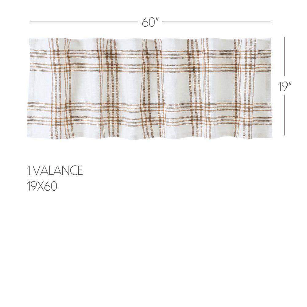 Golden Tan and Soft White Plaid Cotton Valance, 60" Width