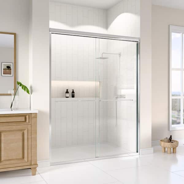 60 in. W x 72 in. H Double Sliding Framed Shower Door in Chrome with SGCC 1/4 in. (6 mm) Tempered Clear Glass