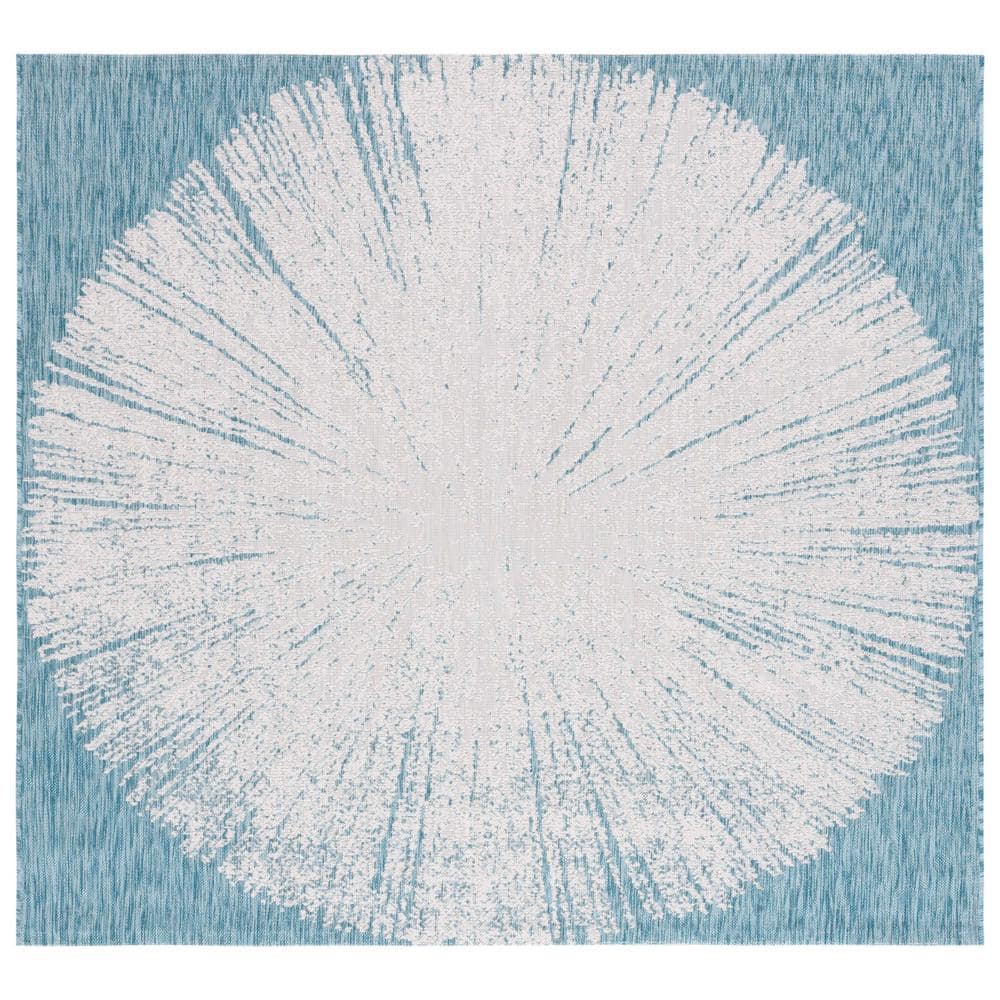 Courtyard Beige/Aqua 7 ft. x 7 ft. Floral Abstract Indoor/Outdoor Square Area Rug price history on PriceWatchPro