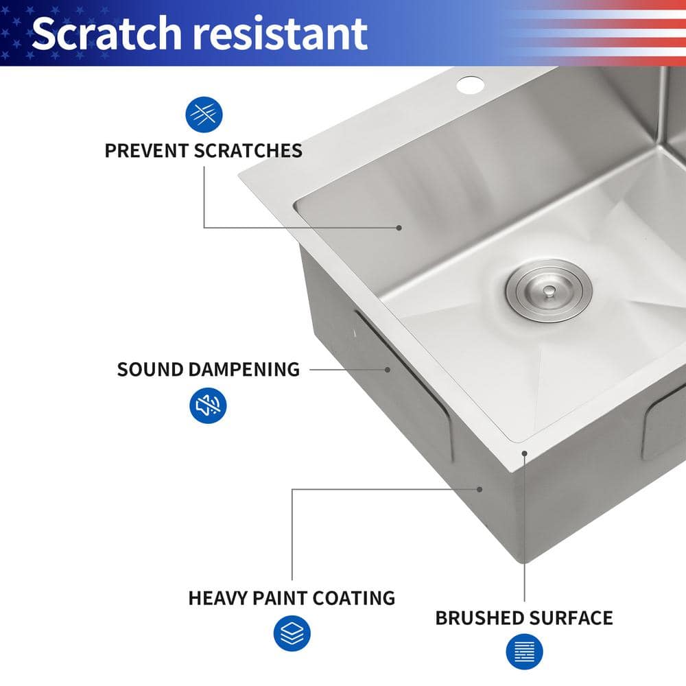 25'' Brushed Nickel Stainless Steel Single Bowl Drop-In Kitchen Sink