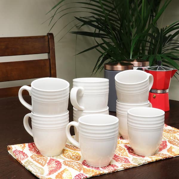 Plaza Cafe 15 oz. White Stoneware Mugs (Set of 8)