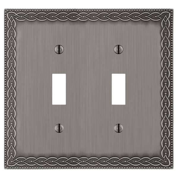 AMERELLE Amelia 2-Gang Antique Nickel Toggle Cast Metal Wall Plate
