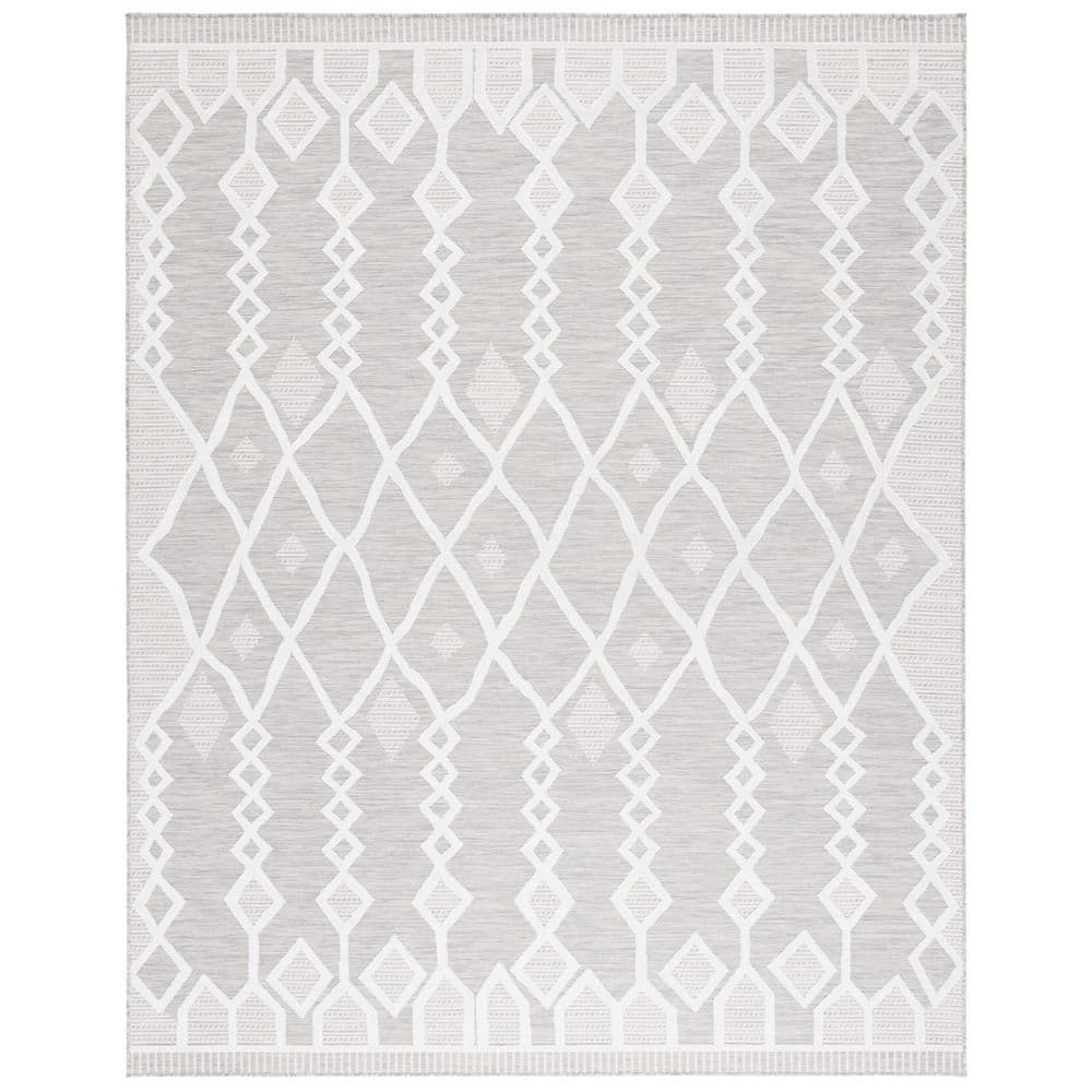 SAFAVIEH Cabana Gray/Ivory 9 ft. x 12 ft. High-Low Aztec Area Rug ...