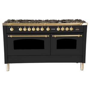 60 in. 6 cu. ft. Double Oven Dual Fuel Italian Range True Convection,8 Burners, LP Gas, Brass Trim/Matte Graphite