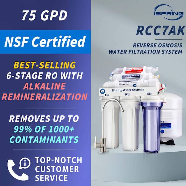6-Stage NSF Certified Reverse Osmosis Water Filtration System w/ Alkaline, Under-Sink Water Filter, Extra RO Membrane