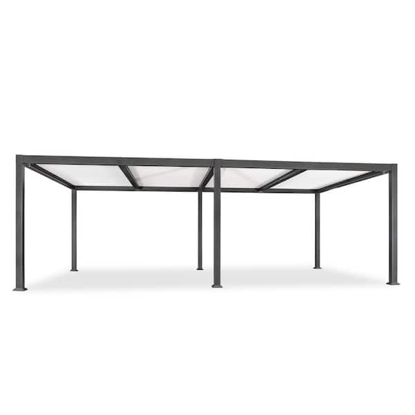 11.7 ft. x 24.1 ft. Gray Aluminum Outdoor Louvered Pergola with 4 White Individual Adjustable Roofs and In-Built Gutter