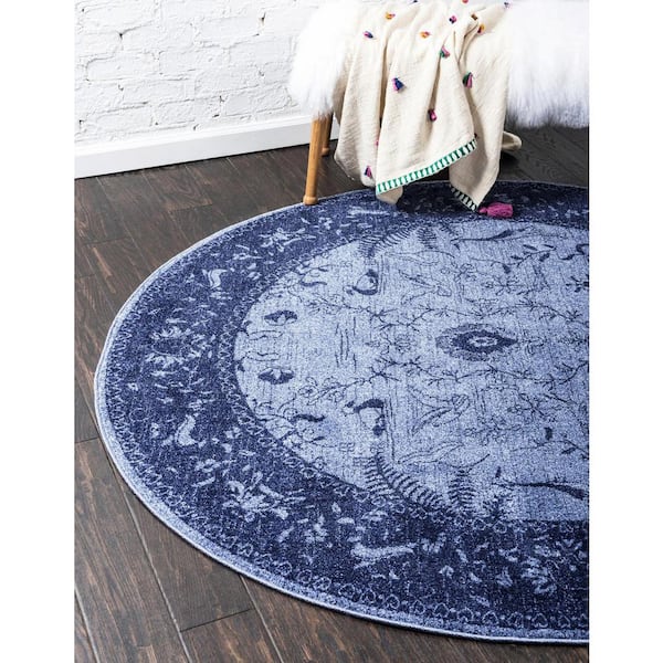 La Jolla Floral Blue 3' 3 x 3' 3 Round Rug