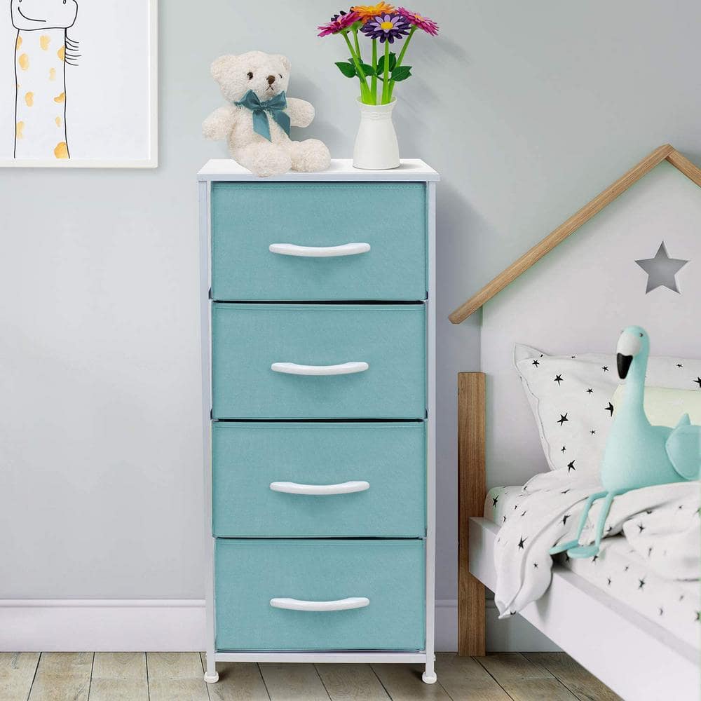 Aqua 4-Drawer Vertical Fabric Dresser with Handles