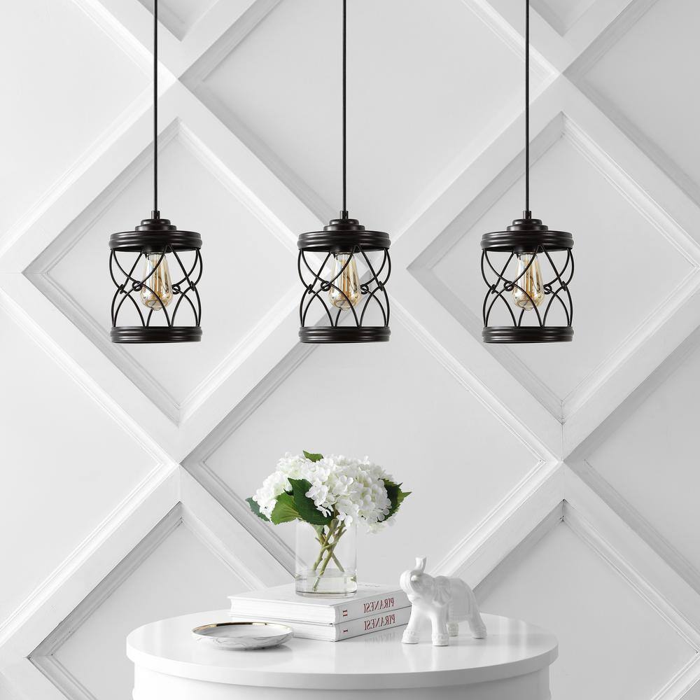 Marelle 6.5" Black Farmhouse Glass Jar LED Pendant Light Set