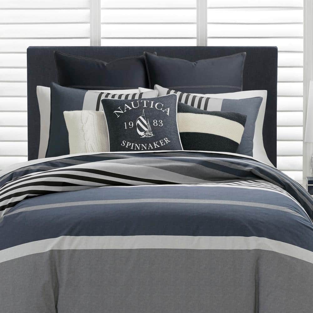 Nautica Charcoal and Navy Cotton Full/Queen Duvet Set
