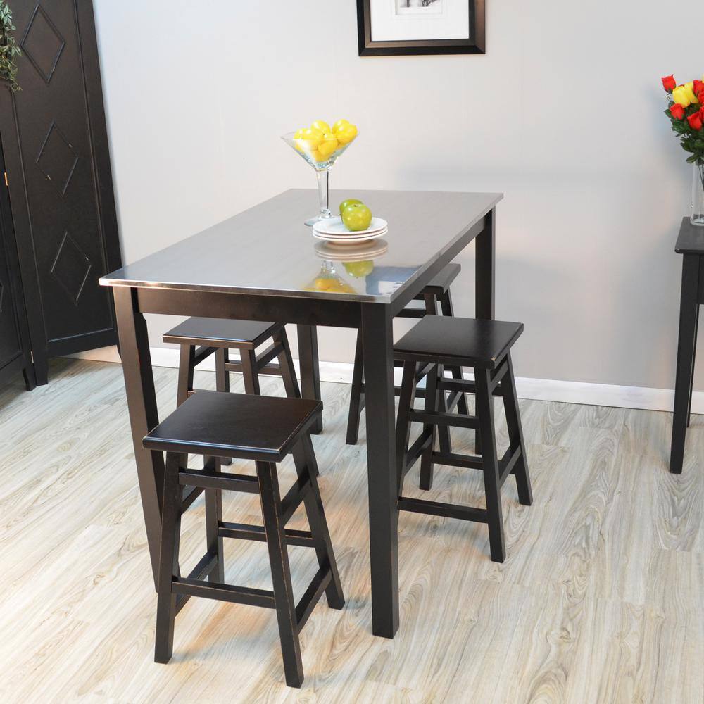 Martin Black Wood Counter Height Table with Stainless Steel Top