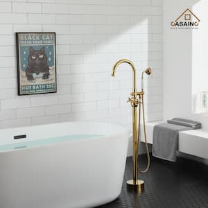 Vintage 2-Handle Floor-Mount Buthtub Freestanding Roman Tub Faucet in Titanium Gold