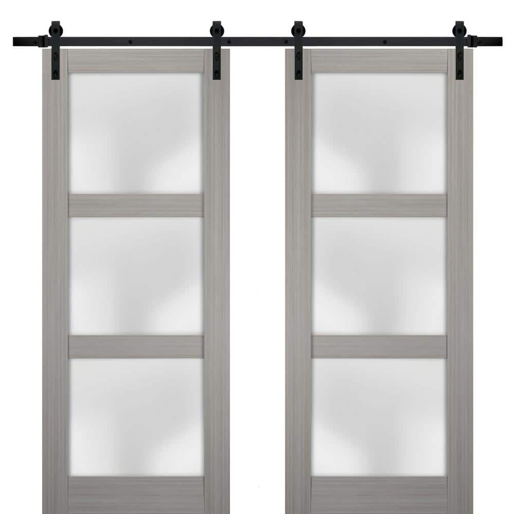 Assemble Required 32 in. x 80 in. 2-Panel Frosted Glass Gray Ash Solid Wood Sliding Barn Door with Hardware Kit price history on PriceWatchPro