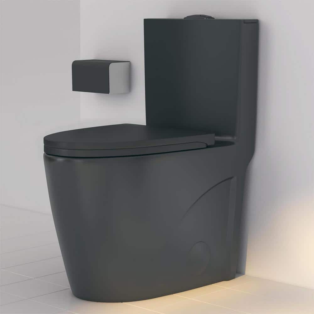 Reno Matte Black Elongated Dual Flush One-Piece Toilet