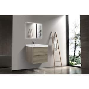 24 in. W Single Sink Wall-Mounted Ash Gray Bath Vanity With White Resin Top Unassembled