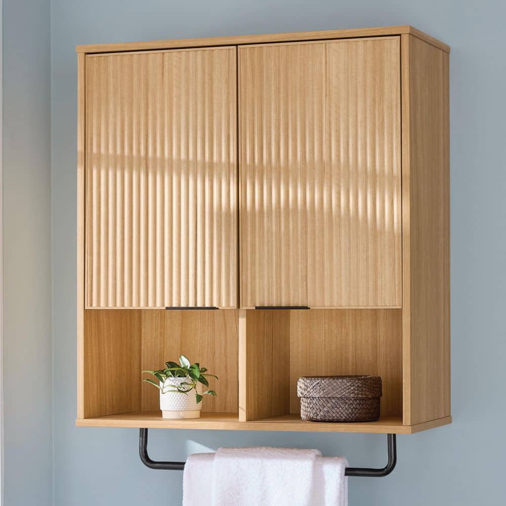 26 in. W x 11 in. D x 32 in. H Fluted Bathroom Storage Wall Cabinet in Natural Oak price history on PriceWatchPro