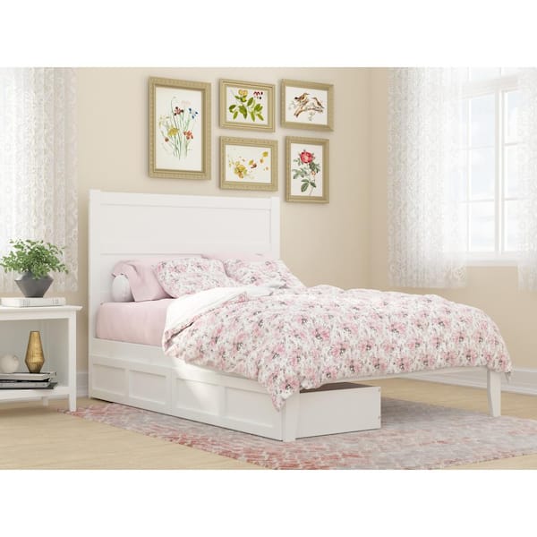 AFI NoHo White Full Solid Wood Storage Platform Bed with 2 Drawers