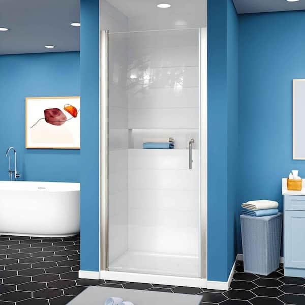 AZDHOME 32 - 33.9 in. W x 72 in. H Brushed Nickel Frameless Pivot Shower Door with 1/4 in. Thick Clear Tempered Glass