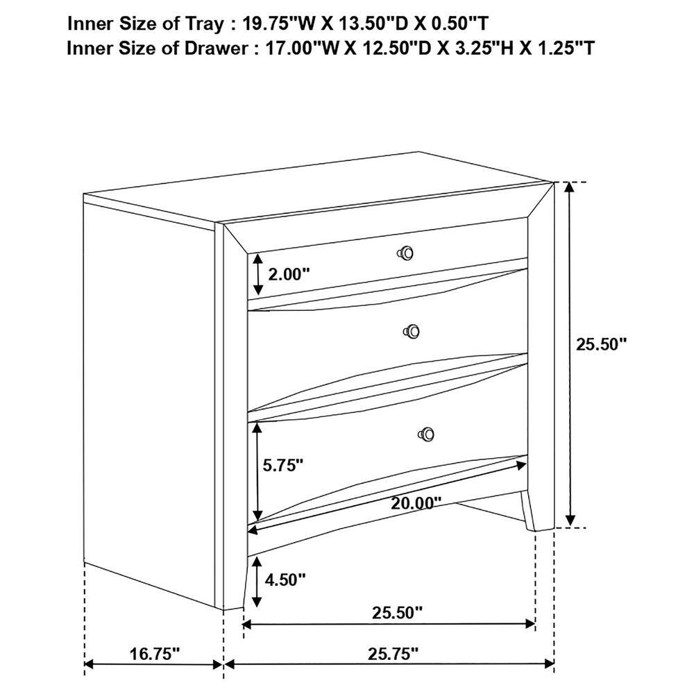 Briana Black 3-Drawer Nightstand with Chrome Knobs
