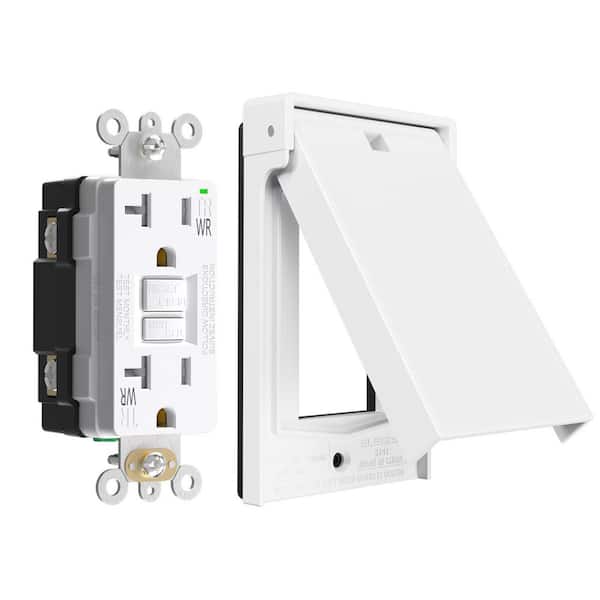 GFCI Outlet with Vertical Outdoor Cover, Weather Resistant 20 Amp 125V Duplex Outlet, UL Listed, Matte White 1 PC
