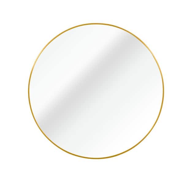 20 in. W x 20 in. H Round Wall Mounted Brushed Aluminum Framed Bathroom Vanity Mirror in Gold