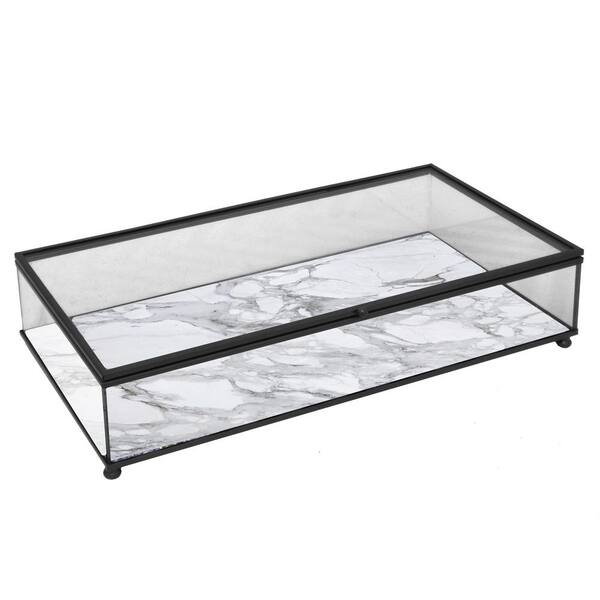 THREE HANDS Black Metal and Glass Box