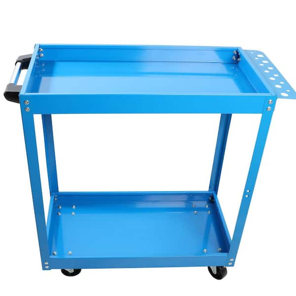 Tool Cart on Wheels, Heavy Duty Steel Utility Cart Lockable Wheels, 400 LBS. Capacity Industrial Service Cart, Blue