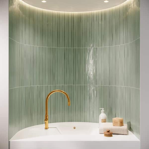 Vistaio Apple Green 5.27 in. x 17.71 in. Glossy Ceramic Mosaic Wall Tile (0.64 sq. ft./each)