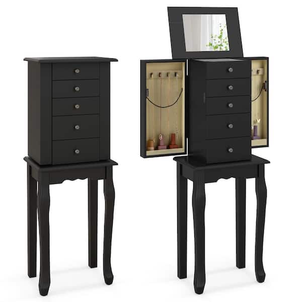 Costway Jewelry Cabinet Storage Chest Standing Organizer Mirror Black